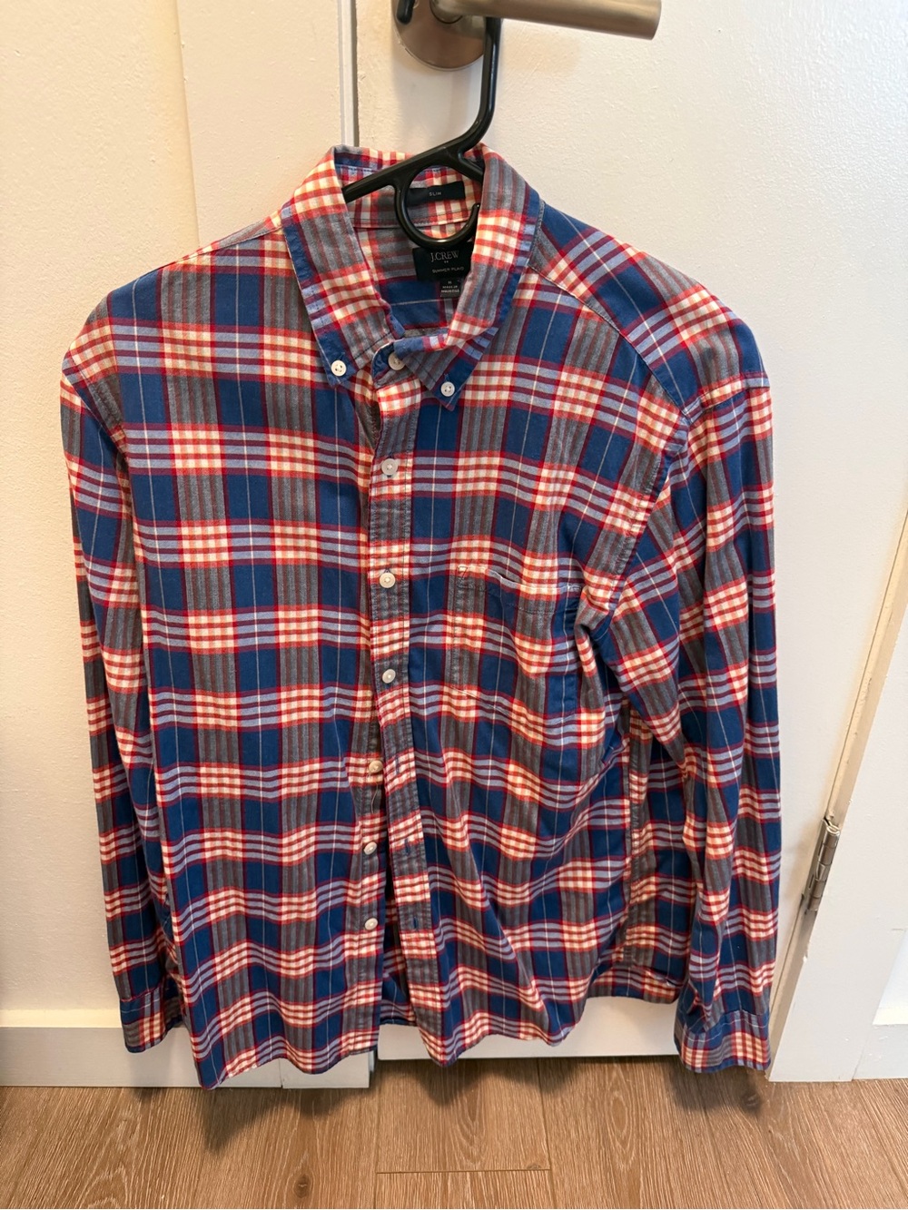 J. Crew Men’s Blue and Red Plaid Button-Down Shirt